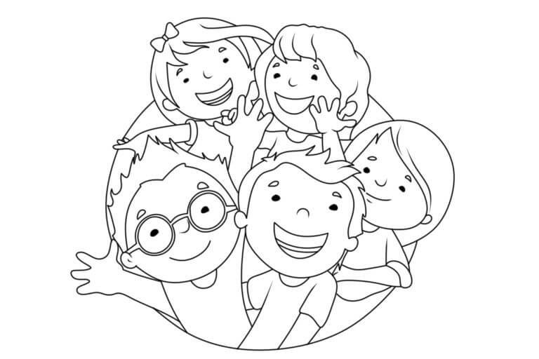 Desenhos de Amizade Das Cinco Crianças para colorir