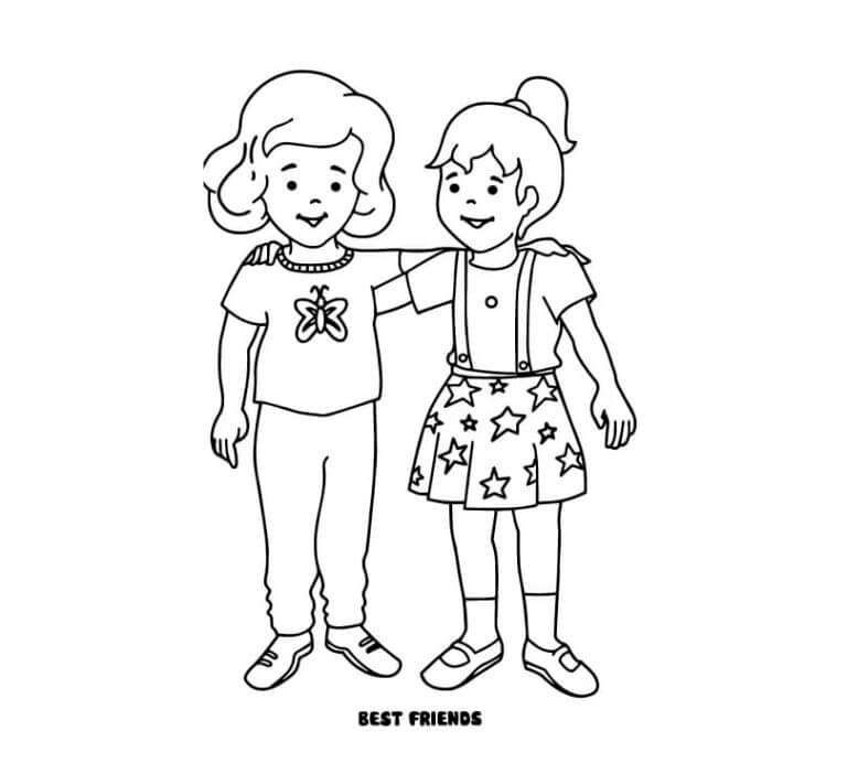 Amizade De Duas Meninas para colorir