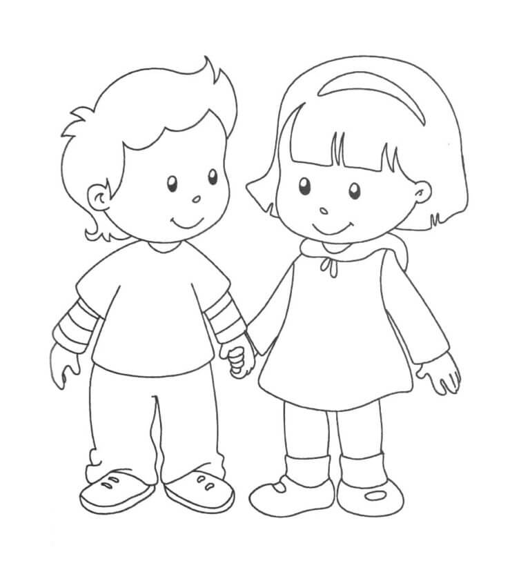 Desenhos de Amizade De Menino e Menina para colorir