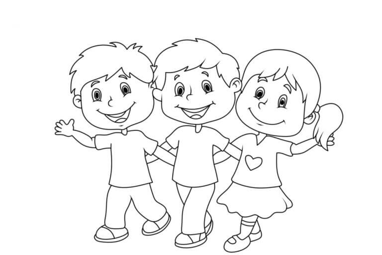 Amizade De Três Crianças para colorir