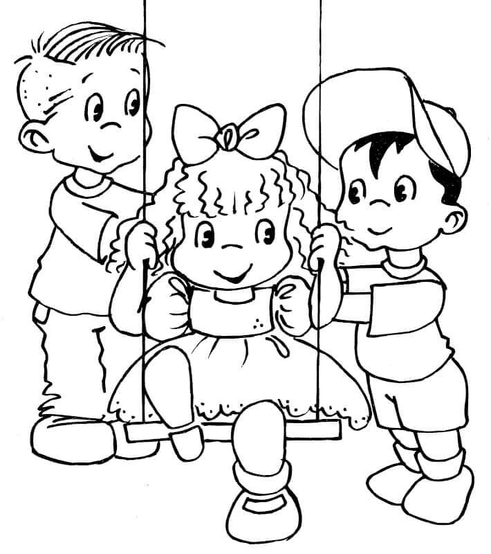 Desenhos de Amizade Doce Três Crianças para colorir