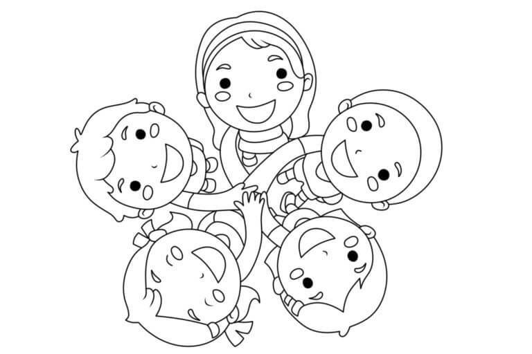 Amizade Engraçada Com Cinco Filhos para colorir