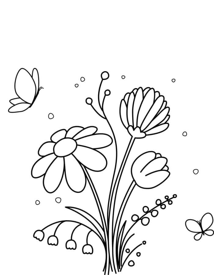 Desenhos de Buquê Romântico De Flores Silvestres para colorir