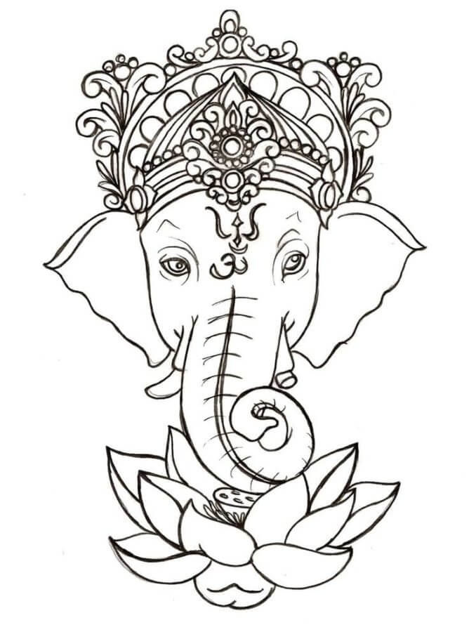 Desenhos de Cabeça de Ganesha Com Flor para colorir