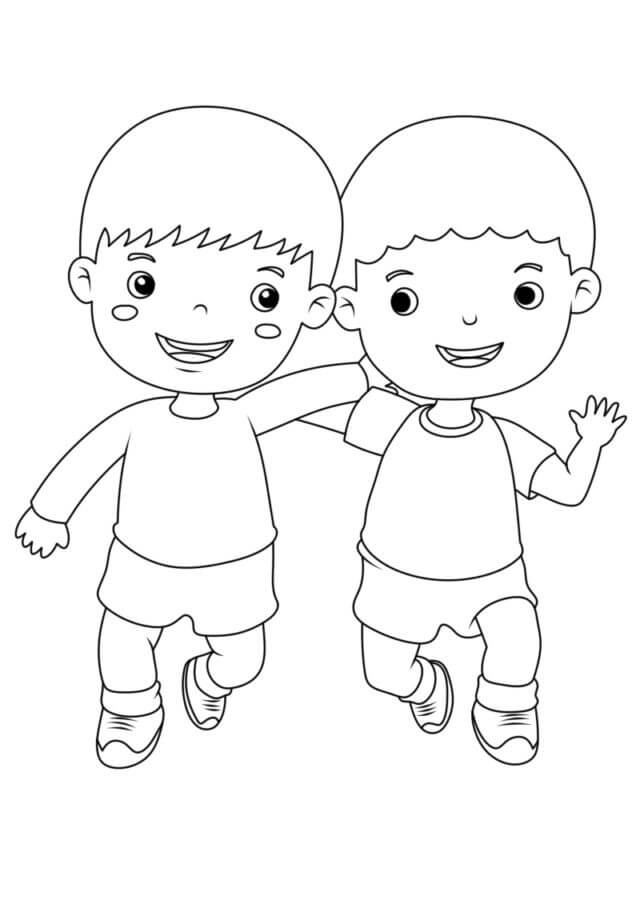 Desenhos de Dois Amigos Praticam Esportes Juntos para colorir