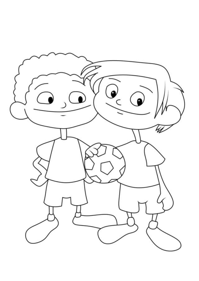Desenhos de Dois Melhores Amigos Jogando Futebol para colorir
