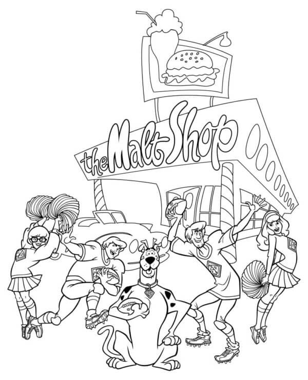Desenhos de Engraçado Scooby-Doo e Amigos Dançando para colorir