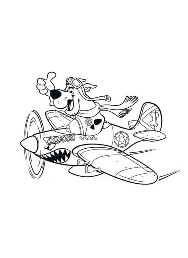 Desenhos de Feliz Scooby-Doo Dirigindo Avião a Jato para colorir