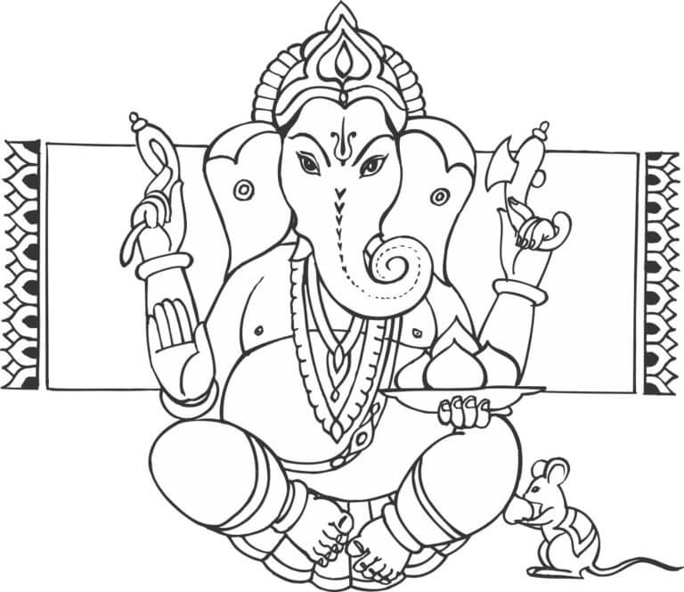 Desenhos de Ganesha e Rato para colorir