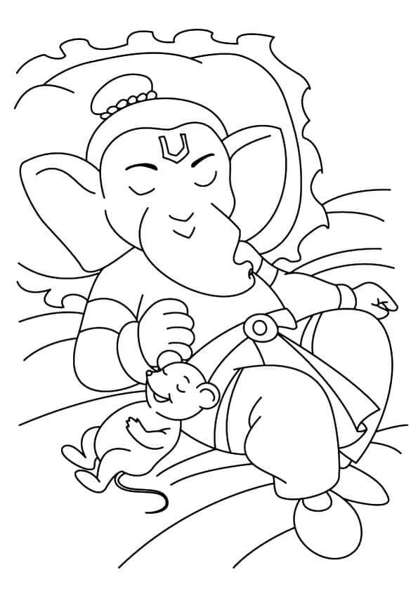 Ganesha e Seu Amiguinho Descansando para colorir