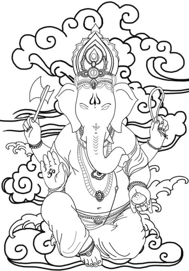 Desenhos de Ganesha Nas Nuvens para colorir