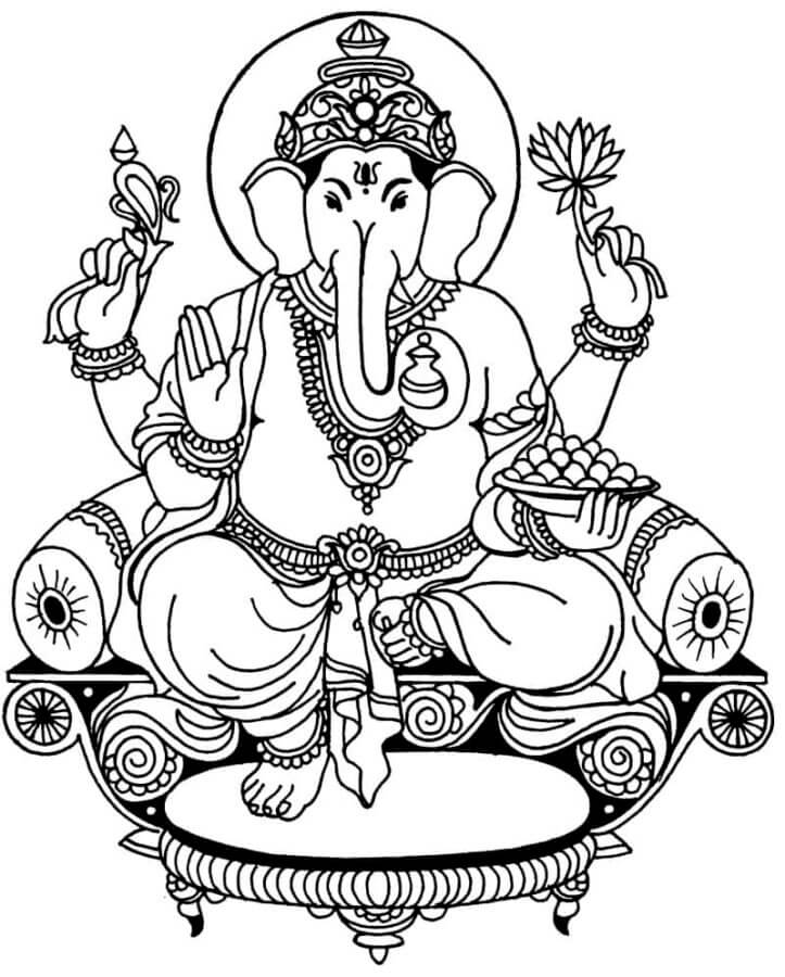 Desenhos de Ganesha Sentado Na Cadeira para colorir