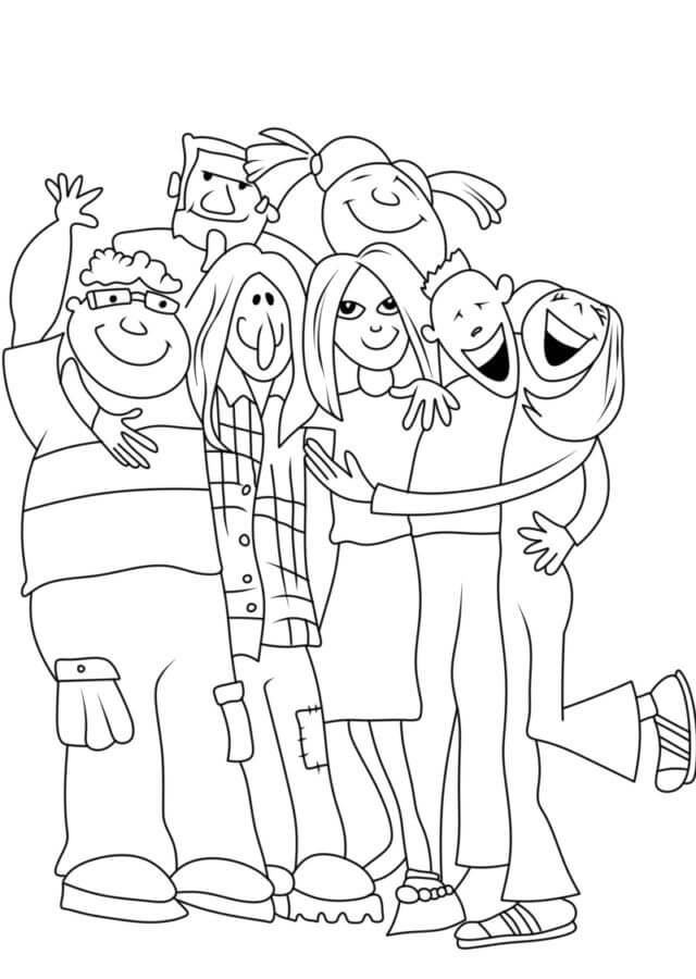 Desenhos de Grande Grupo De Melhores Amigos para colorir