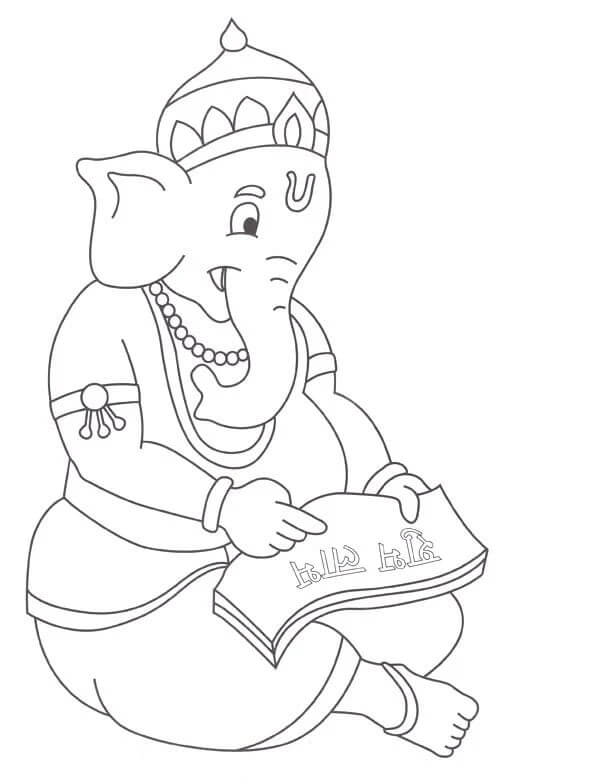 Desenhos de Livro de Leitura de Ganesha para colorir