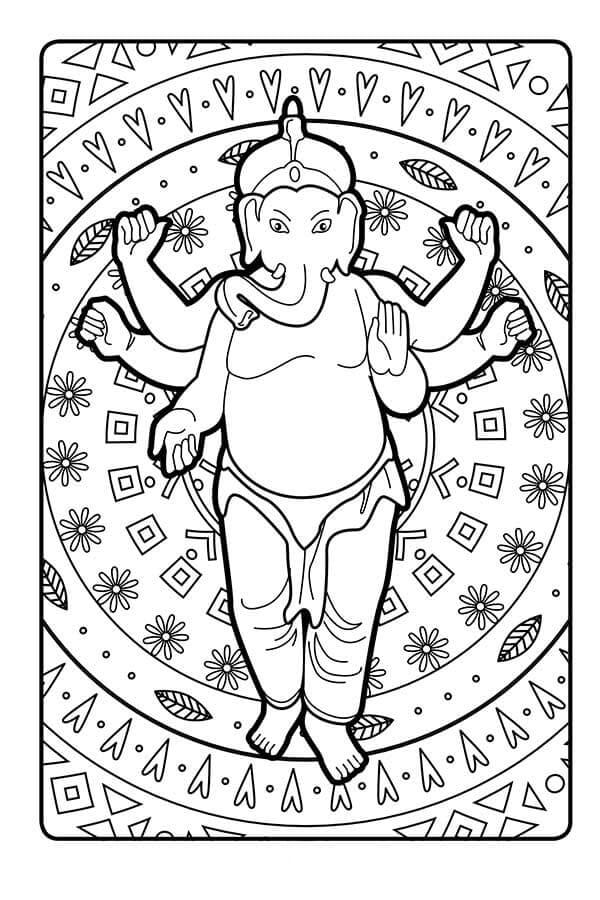 Desenhos de Mandala de Ganesha para colorir