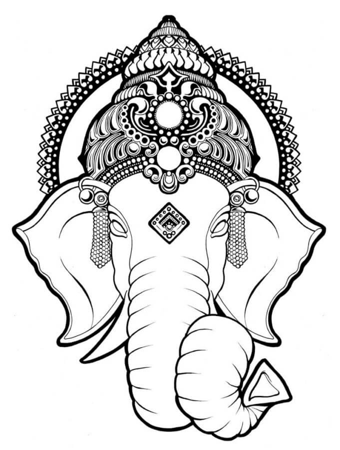 Desenhos de Mandala Ganesha-Cabeça para colorir