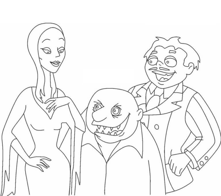Mortícia, Fester e Gomez Addams para colorir