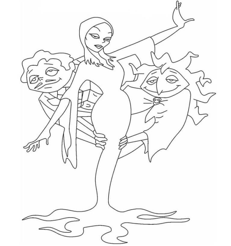 Desenhos de Morticia, Gomez e Vovó para colorir