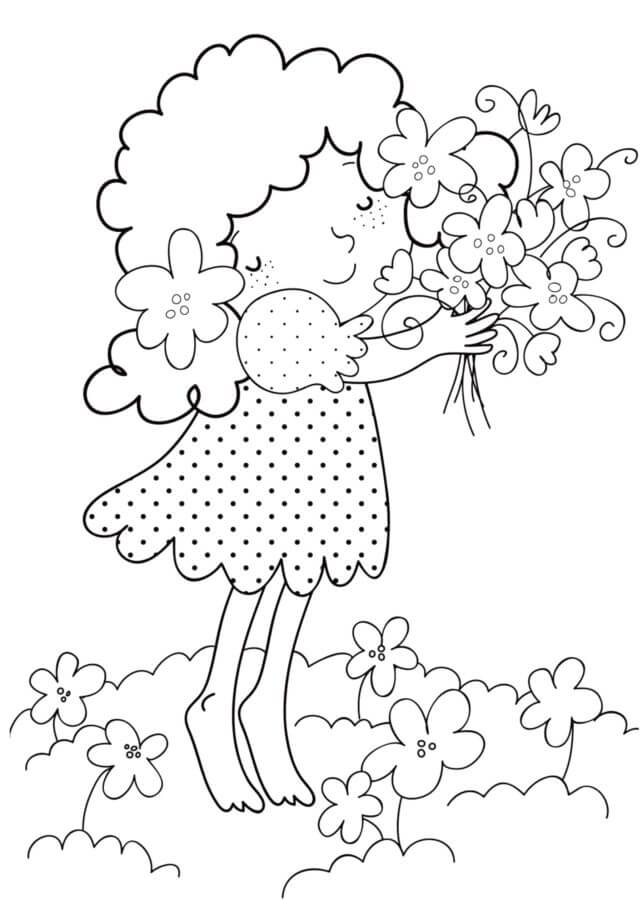 Desenhos de O Anjo Reuniu Um Buquê De Flores Silvestres Da Primavera para colorir