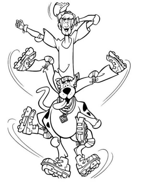 Desenhos de Patinação Salsicha e Scooby-Doo para colorir