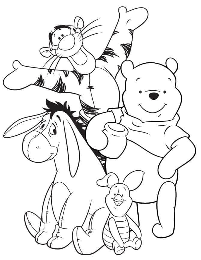 Desenhos de Pooh Com Amigos para colorir
