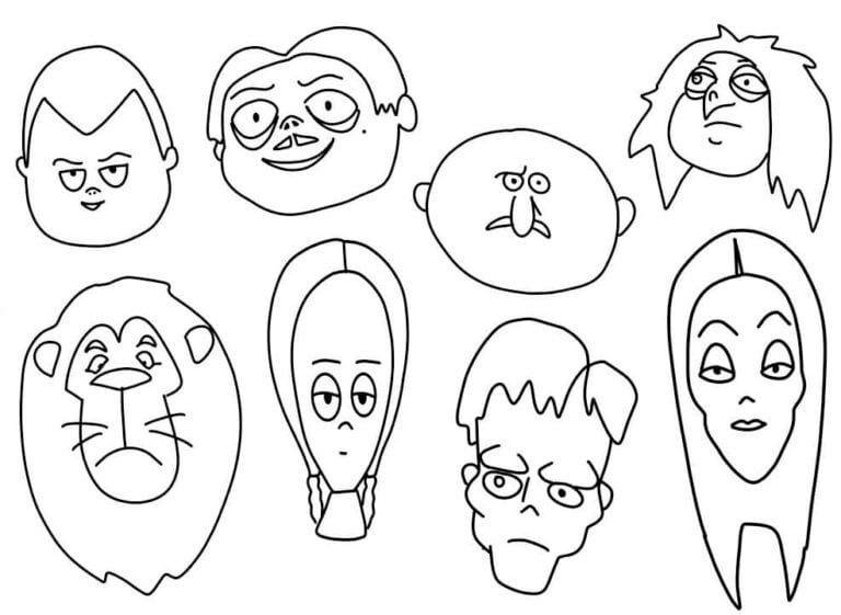 Desenhos de Rostos De Membros Da Família Addams para colorir