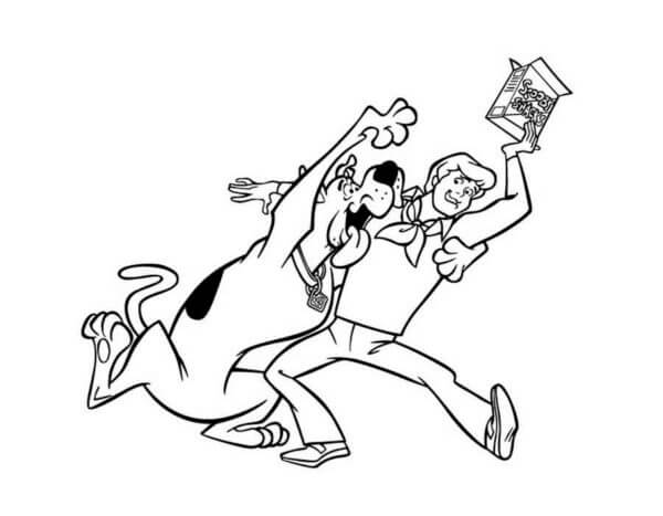 Desenhos de Scooby-Doo Com Fome e Fred Jones para colorir