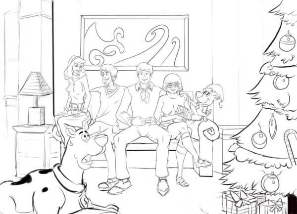 Scooby-Doo e Amigos na Sala De Estar para colorir
