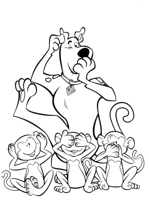 Desenhos de Scooby-Doo e Macacos Engraçados para colorir