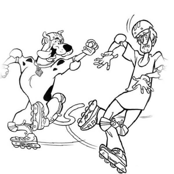 Desenhos de Scooby-Doo e Salsicha Patinando para colorir
