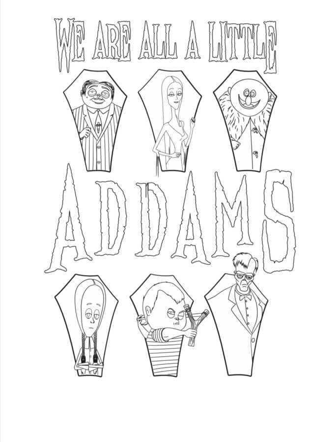 Desenhos de Seis Personagens Da Família Addams para colorir