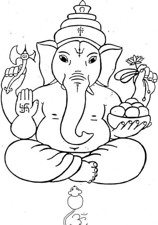 Desenhos de Senhor Ganesha e o Rato para colorir