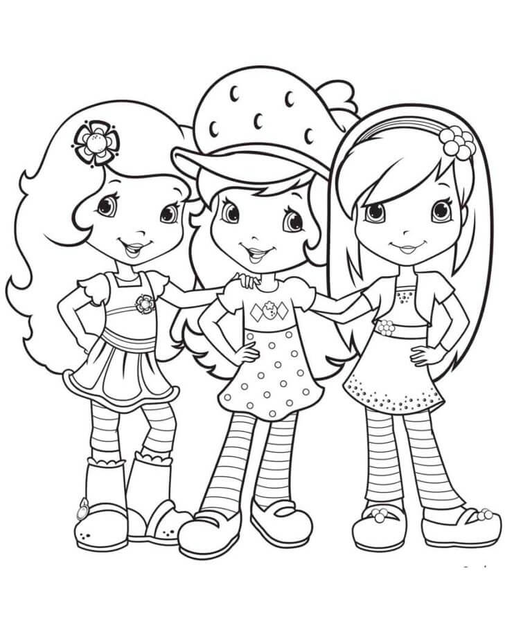 Desenhos de Senhorita Morango Com Amigos para colorir