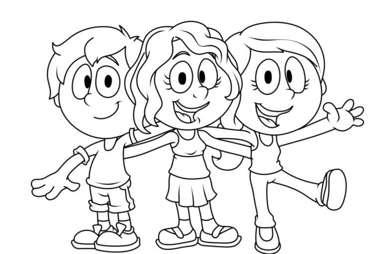 Desenhos de Sorrindo a Amizade De Três Crianças para colorir