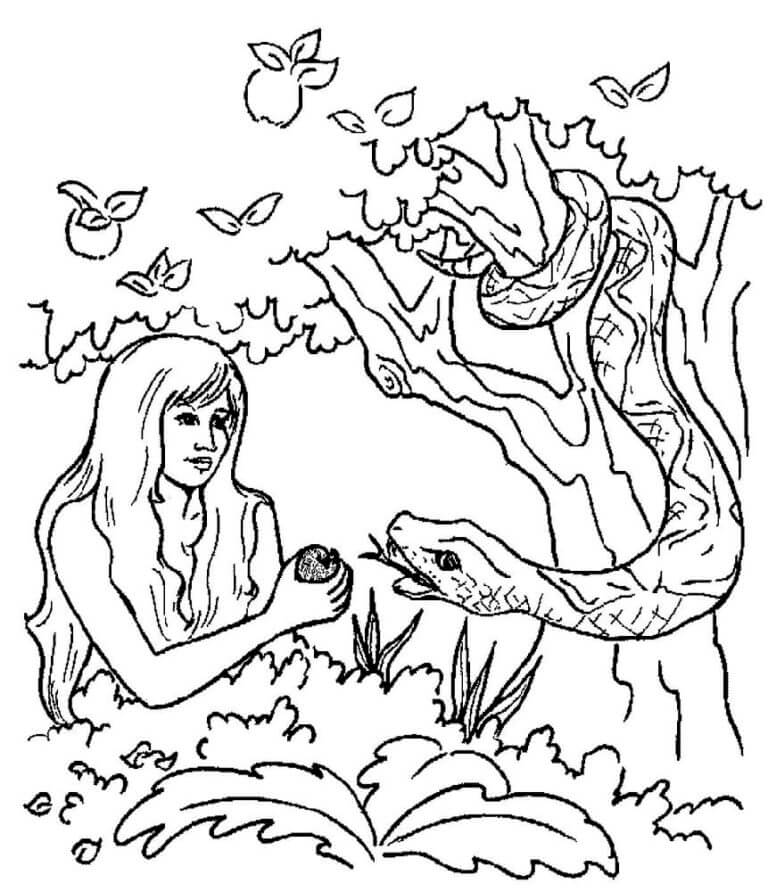 Desenhos de The Insidious And Cunning Snake Tempts Eve para colorir