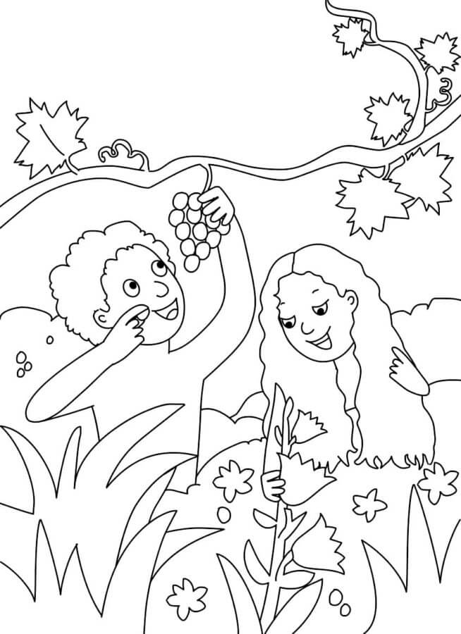 Desenhos de Adão e Eva Conhecem o Mundo para colorir