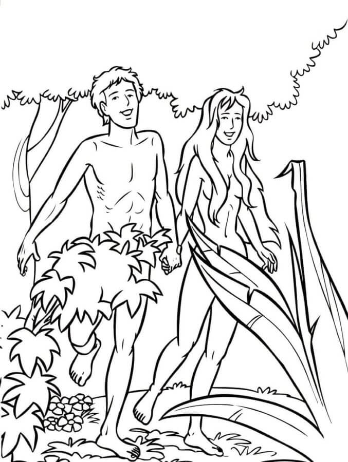Adão e Eva Caminhando para colorir