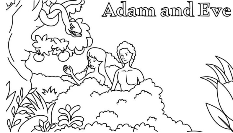 Adão e Eva Com Árvore para colorir