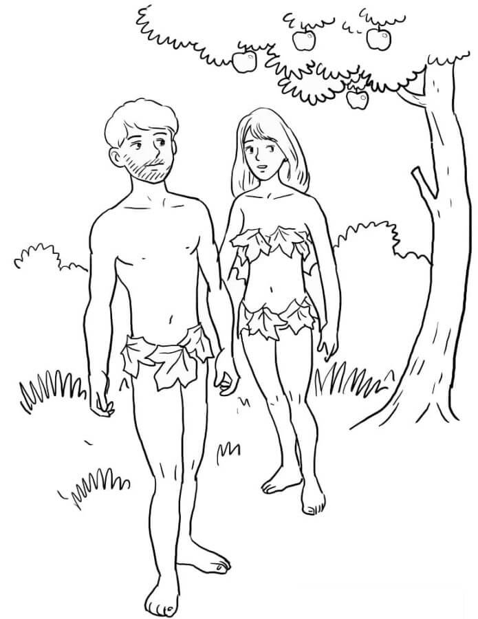 Desenhos de Adão e Eva no Paraíso para colorir