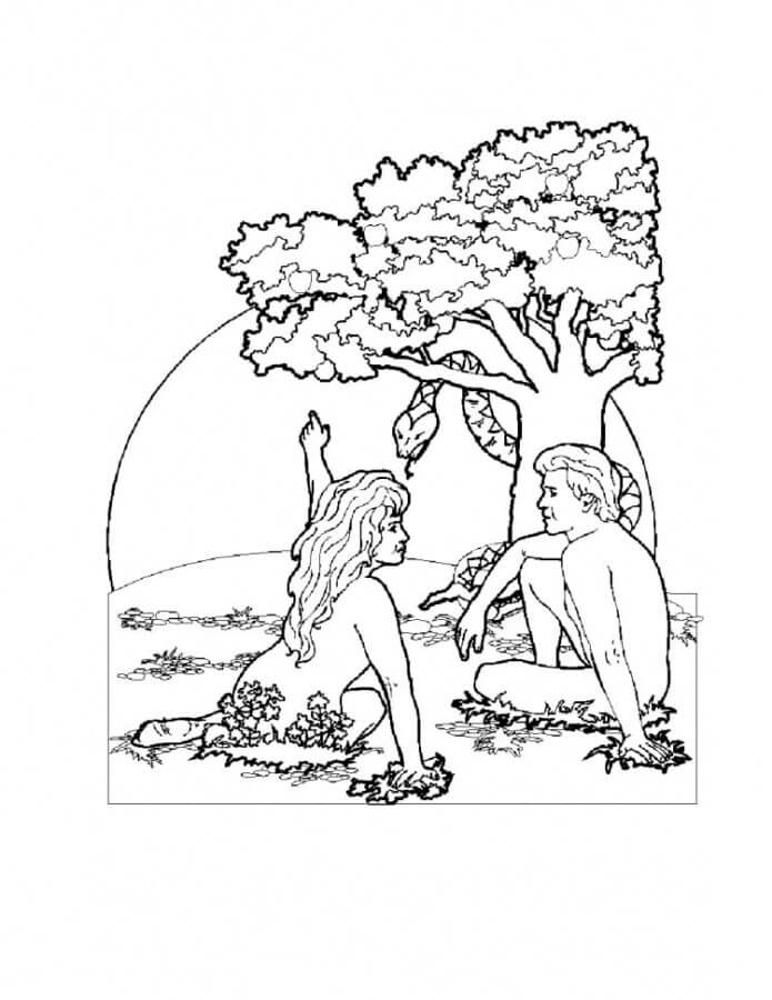 Adão e Eva Sentados para colorir
