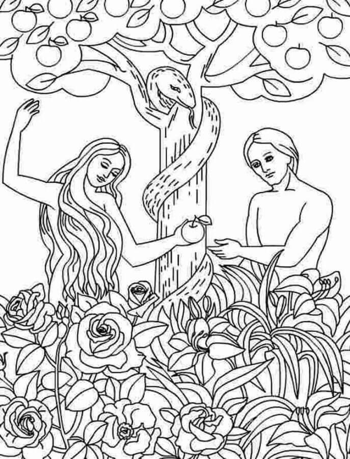 Adão e Eva Viveram Em Um Jardim Chamado Éden para colorir