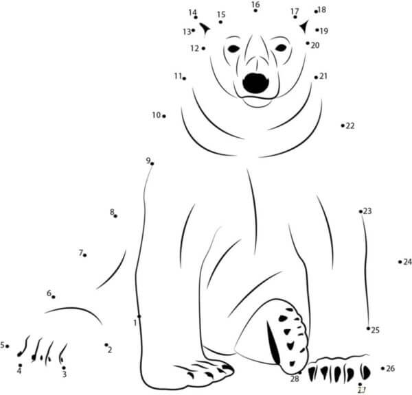 Conecte Os Números Em Ordem e Desenhe o Urso para colorir