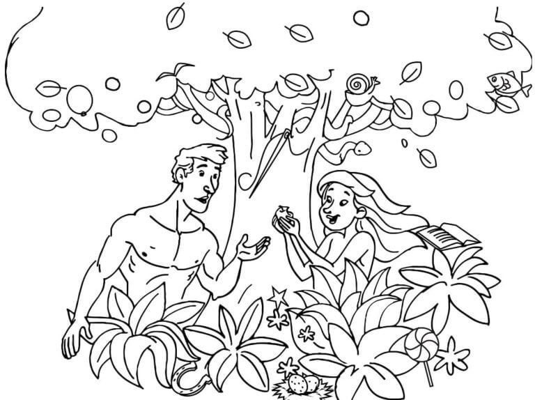 Desenhos de Eva Come Uma Maçã Da Árvore Do Conhecimento Do Bem e Do Mal para colorir