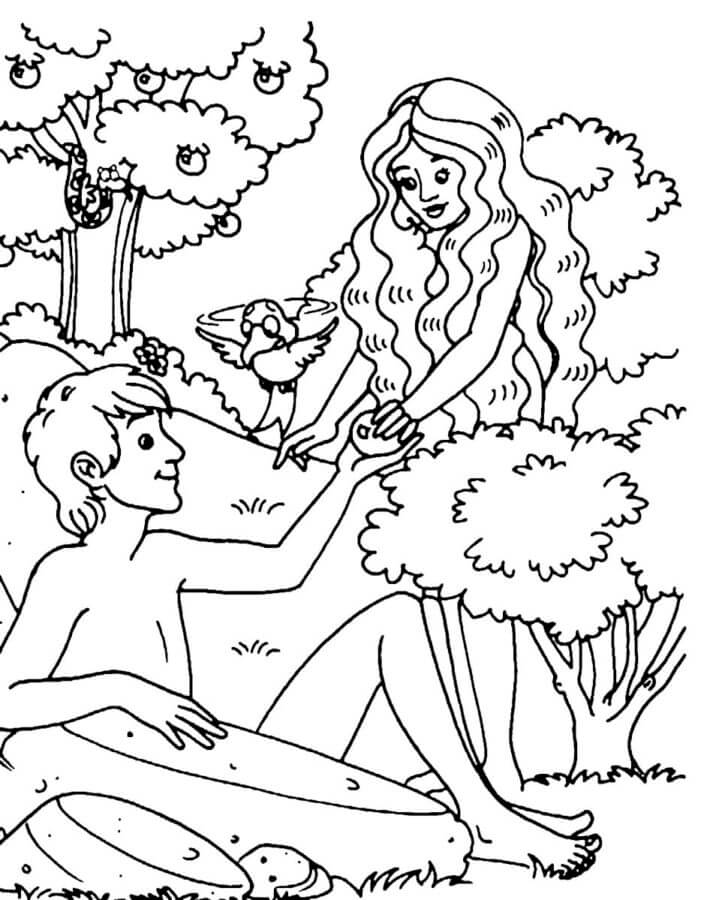 Desenhos de Eva Trata Adão Com Uma Maçã Pecaminosa para colorir