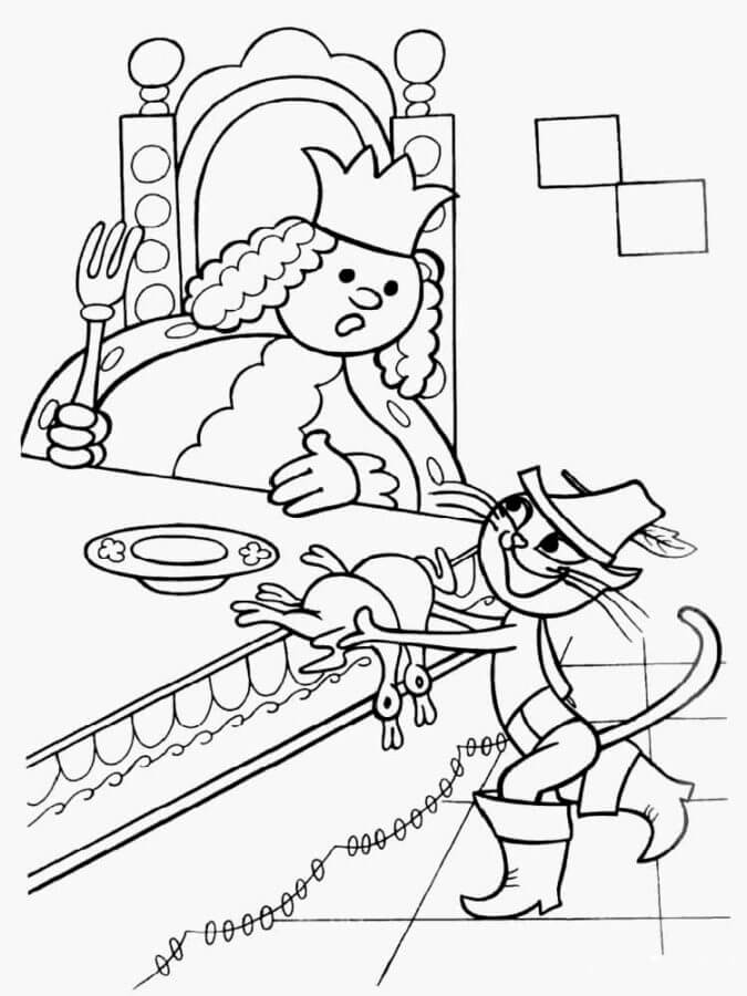 Gato de Botas Apresenta Perdizes Ao Rei para colorir