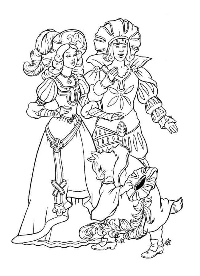 Desenhos de Gato de Botas, Marquês de Carabas e Princesa para colorir