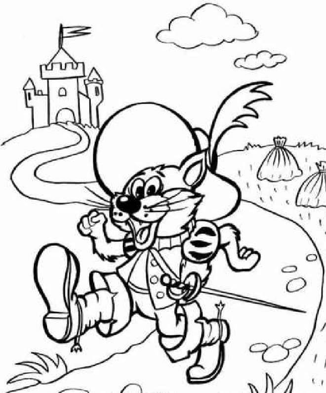 Gato de Botas Sai Correndo Do Castelo para colorir