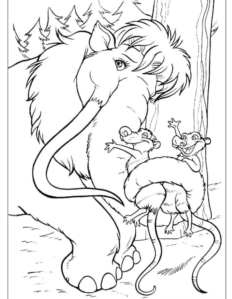 Mammouth e Dois Ratos para colorir