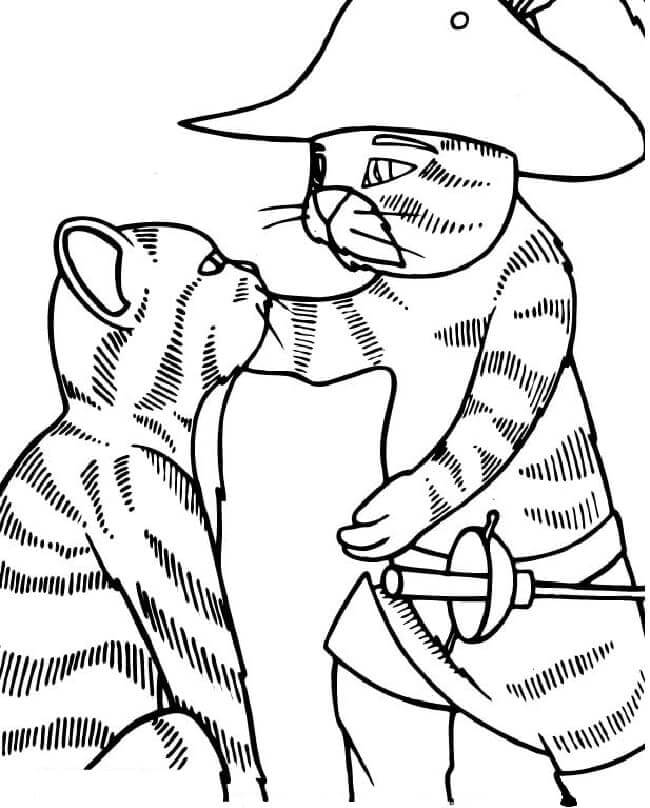 Desenhos de Triste Gato de Botas e Gatinha para colorir