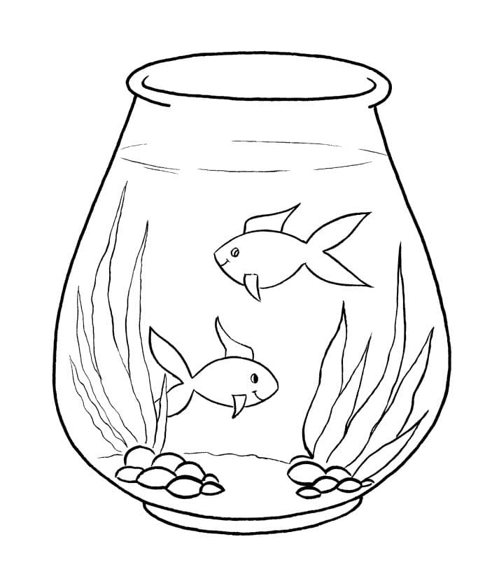Desenhos de Básico Dois Peixes Com Aquário para colorir